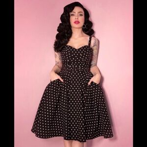 NWOT VIXEN MANEATER SWING DRESS IN BLACK POLKA DOT - Small Medium